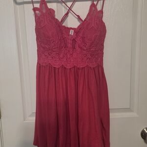 Zenana Outfitters Hot Pink Lace-Top Chemise